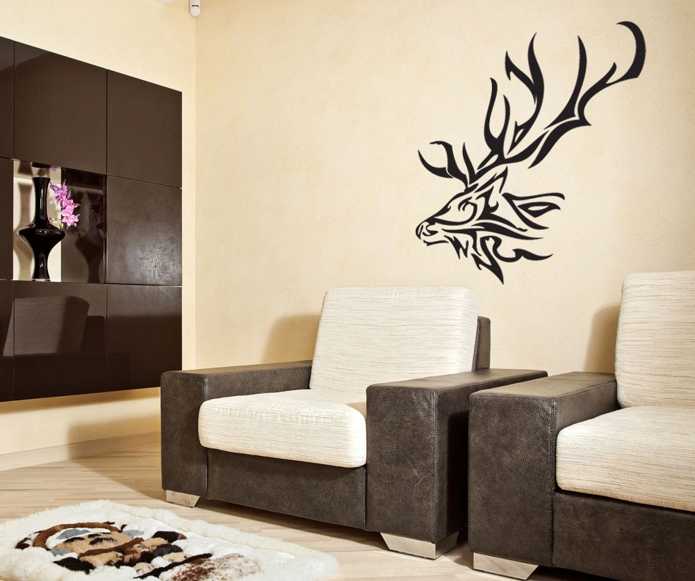 Vinyl Wall Art Decal Sticker Tribal Deer Head Swirl 1322A - Etsy