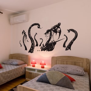 Kid's Bedroom Nursery Decor with Pirate Ship Giant Octopus Wall Decal Sticker. Boy's Room Wall Decoration. GFoster166 image 4