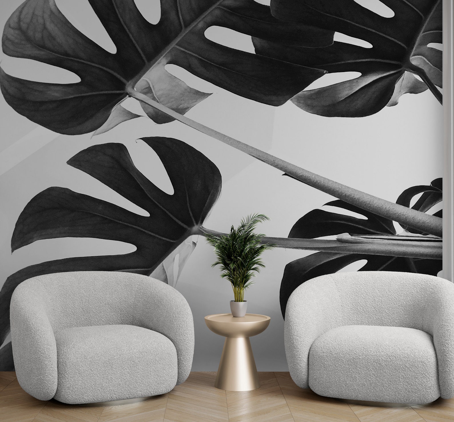 Elegant Black and White Leaves Wallpaper. Peel and Stick Wall Mural ...