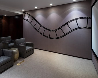 Wavy Film Strip Vinyl Wall Decal Sticker. Movie Theatre Theme Room Decor. Man Cave Decor. #1200