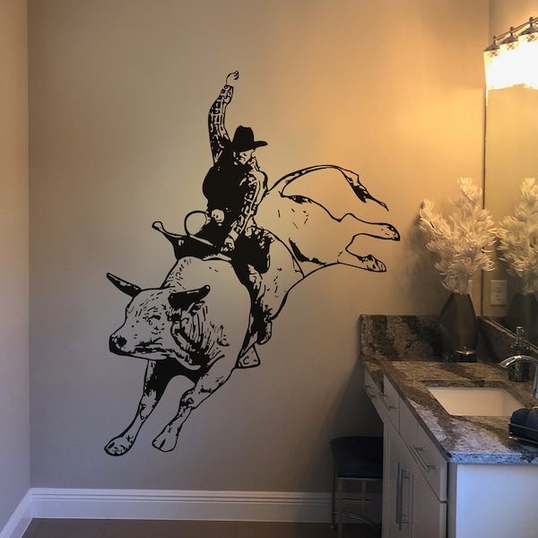 Rodeo Cowboy Wall Decal Sticker. Country, Farm Theme Wall Decor. (Black Color) #OS_AA407