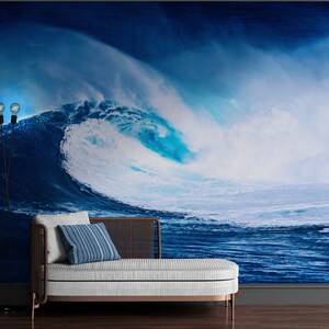 Surf Wave Wallpaper Peel and Stick Mural. Blue Ocean Waves Wall Mural ...