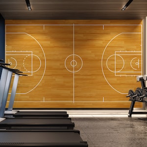 Basketball Court Wallpaper Basketball Hardwood Wall Mural Basketball Custom Size Peel and Stick Basketball Floor Court Decal. #6361