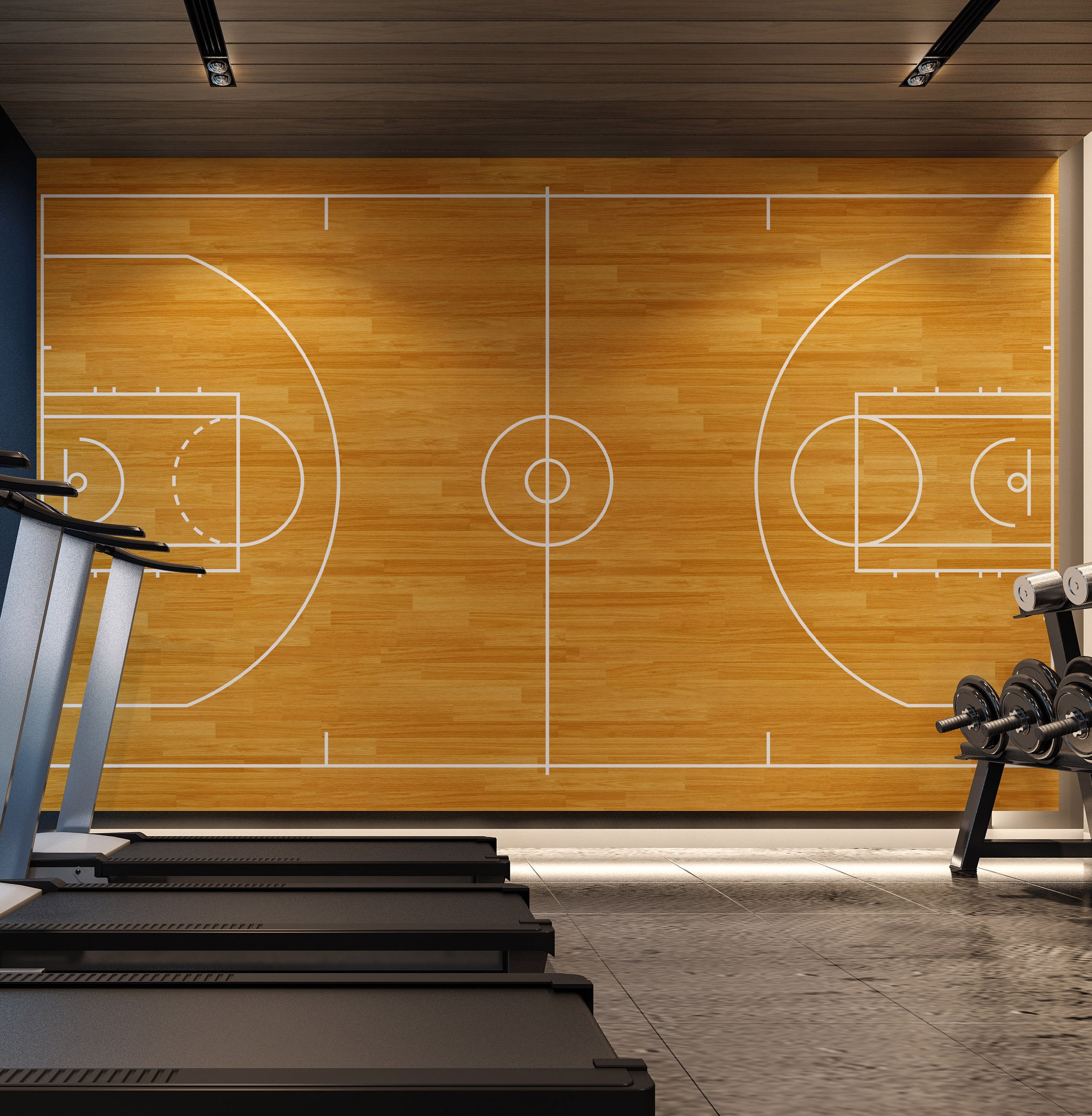 Basketball Court Hardwood Pattern Wall Mural. With Court Line Etsy Canada