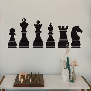 Chess Board Pieces Wall Art Decal Sticker. Chess Theme Wall Decor. Kid&#39;s Room Decor. Gift for Chess Player. Game Room Wall Art. #135