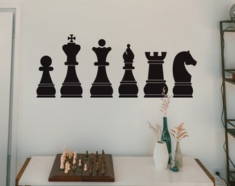 Chess Board Pieces Wall Art Decal Sticker. Chess Theme Wall Decor. Kid's Room Decor. Gift for Chess Player. Game Room Wall Art. #135