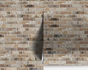 Brick Pattern Peel and Stick Wallpaper Mural – Light Tan and Brown Color. Faux Bricks for Rustic and Industrial Home Decor #6801