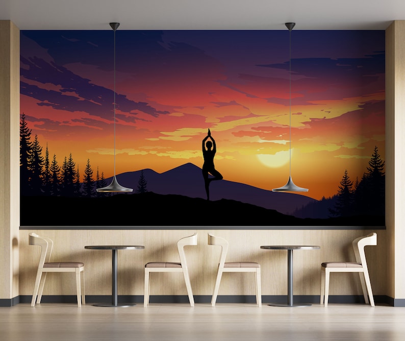 Yoga Wall Mural. Meditation Pose on Top of Mountain View. Calm Etsy