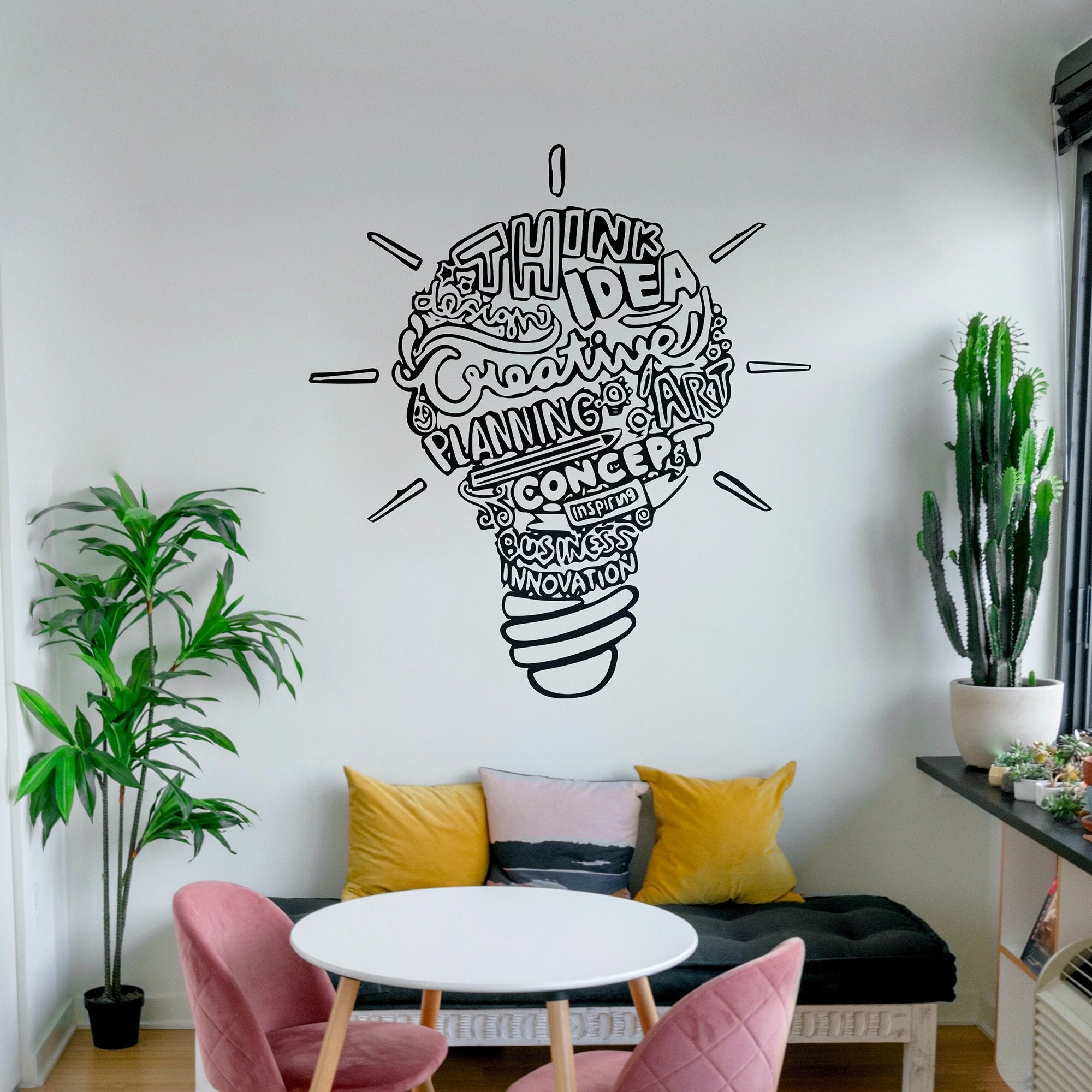 Lightbulb Motivational Wall Decal Quote. Office Decor, Creative Words, Inspirational Wall Art, Brainstorming Sticker. Home Decor.  #6669