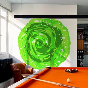 Sci-fi Room Decor. Rick's Green Time Portal Swirl Wormhole Wall Decal Sticker. Game Room, Kid's Bedroom Cartoon Anime Wall Art Decor. #6802