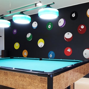 Billiard balls Wall Sticker. Pool Cue Wall Decal. Game Room Wall Decor. Gift for Dad. Gift for Brother. Man Cave Wall Decor. OS_MB130 image 3