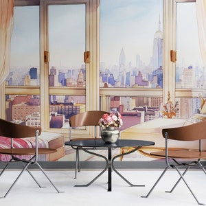 Image showcasing New York City Penthouse View Wallpaper Mural. Peel and Stick Wallpaper ...