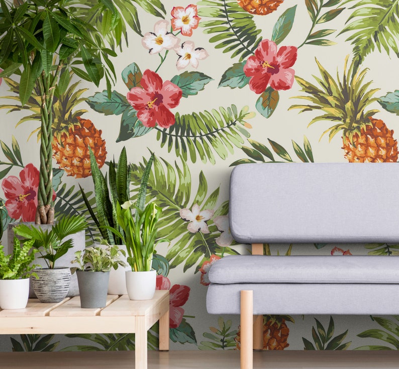 Picture of Pineapple Wallpaper Tropical Theme Wall Mural. Hawaiian Peel and Stick ...