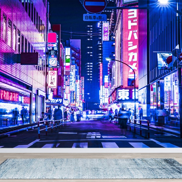 Tokyo City Wallpaper Retro 80's Synth Wave Japan Wallpaper Neon Tokyo Japan Wall Mural. Akira Style Imagery. Peel and Stick Mural.  #6248