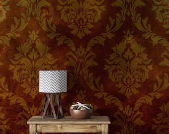 Damask Grunge Vintage Dark Pattern Wall Mural Peel and Stick Wallpaper Brown Maroon Burgundy Color Boho Wallpaper Bedroom Decor #6316