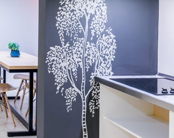 Tall Tree Wall Decal. Minimal Forest Vinyl Sticker for Nursery, Kids Room, Living Room, Cabin & Woodland Rustic Decor. #7092