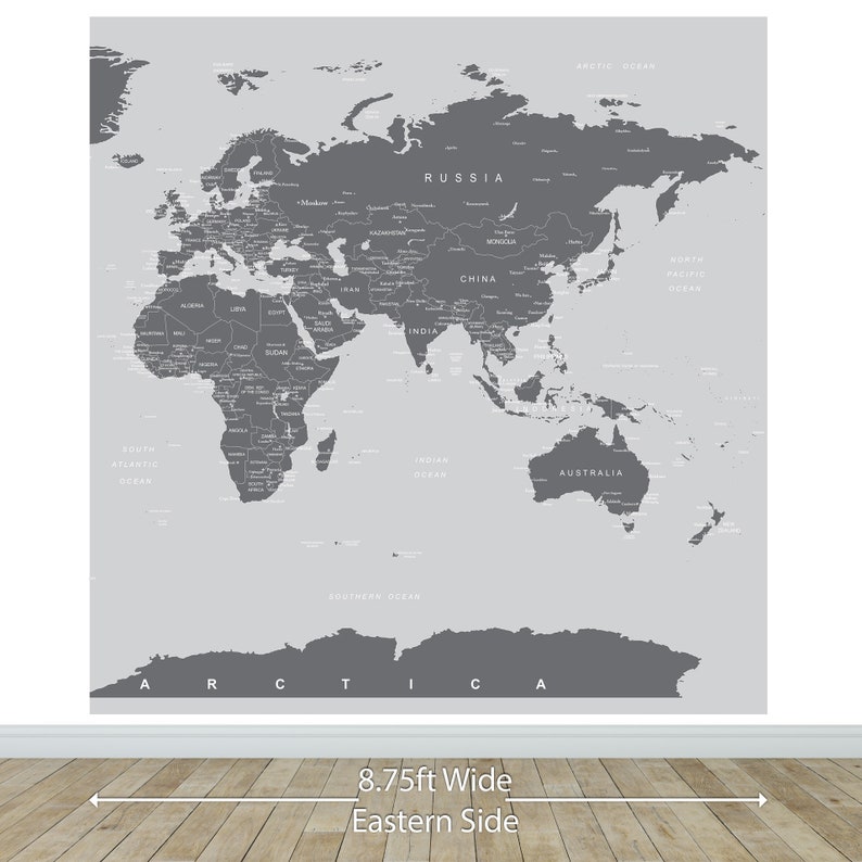 Large Wall Covering No Glue needed Simple Peel and Stick #6133 Grey World Map Wall Mural