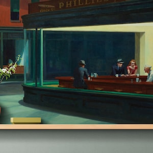 Nighthawks Painting Wallpaper. Late-Night Scene at the Diner Restaurant by Edward Hopper. Office Wall Mural Art. Famous Painting Mural #6654