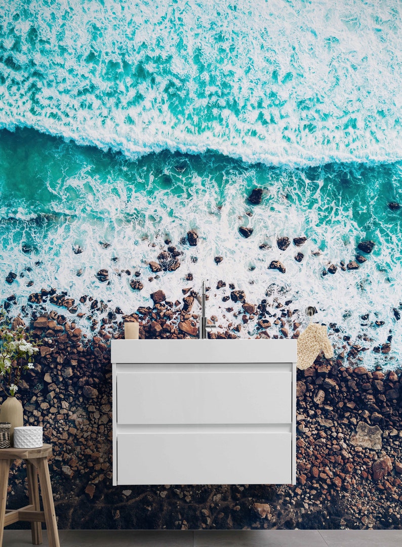tropical-beach-wallpaper-coastal-rocky-beach-wall-mural-bright-aqua