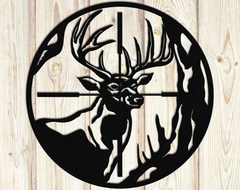 Deer in Scope Metal Sign. 18 gauge steel and powder coated. Outdoor Deer Hunting / Hunter Theme. #M1001