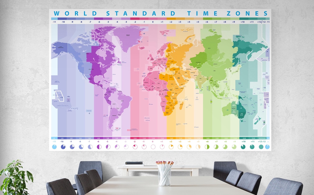World Time Zone Wallpaper. Peel and Stick Wall Mural. Global Time Map ...