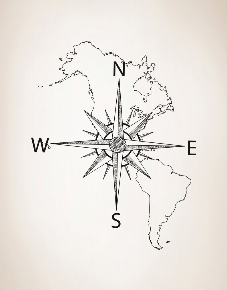 Nautical Map of North /& South America w Compass Vinyl Wall Decal #6018