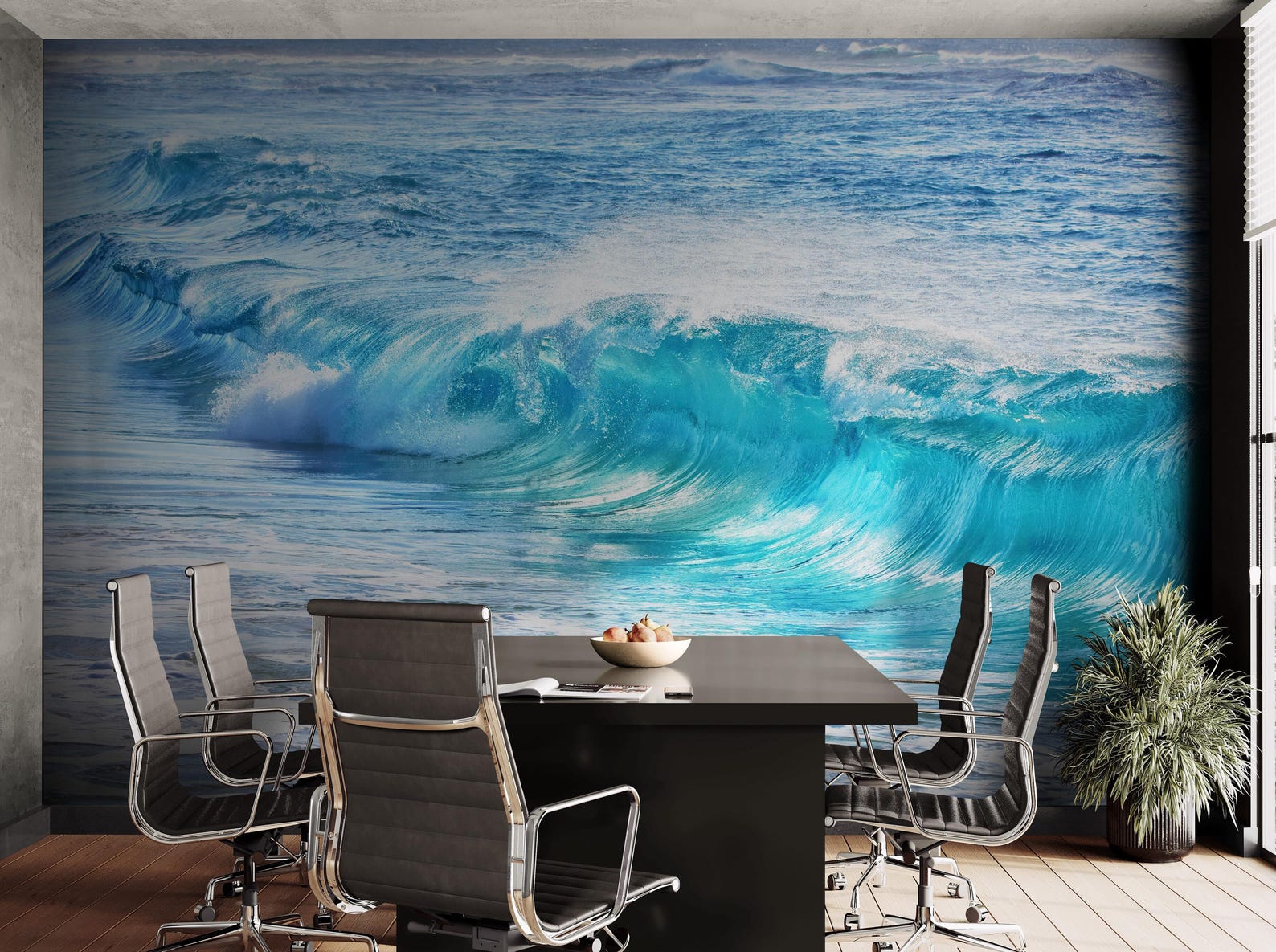 Blue Ocean Waves Wall Mural. Surfer Wall Art. Surf Wave Wallpaper Peel