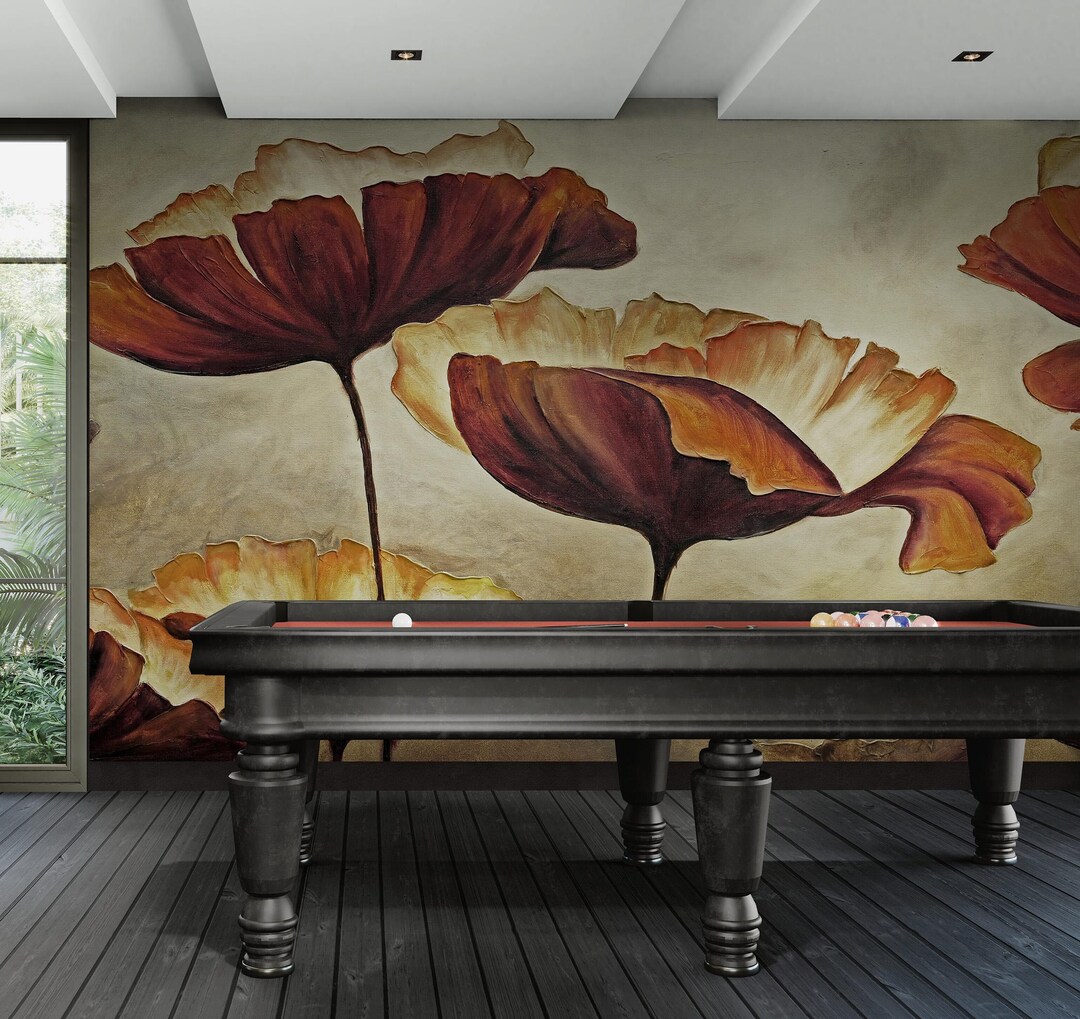 Sepia Poppies Flower Wall Mural. Vintage Botanical Peel and Stick ...