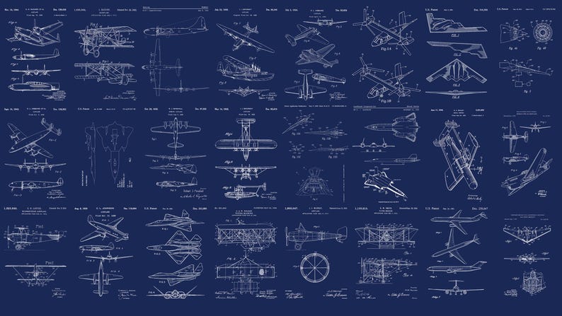 Aviation Wallpaper Mural. Featuring Military Jet and Airplane Patent ...