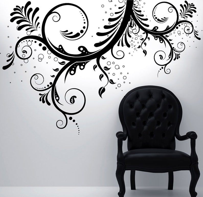 Flower Floral Swirl Wall Decal Sticker. Bedroom Wall Art. Living Room Wall Decor. Nursery Decor. Hair Salon Wall Art. Restaurant Art. 310 image 10