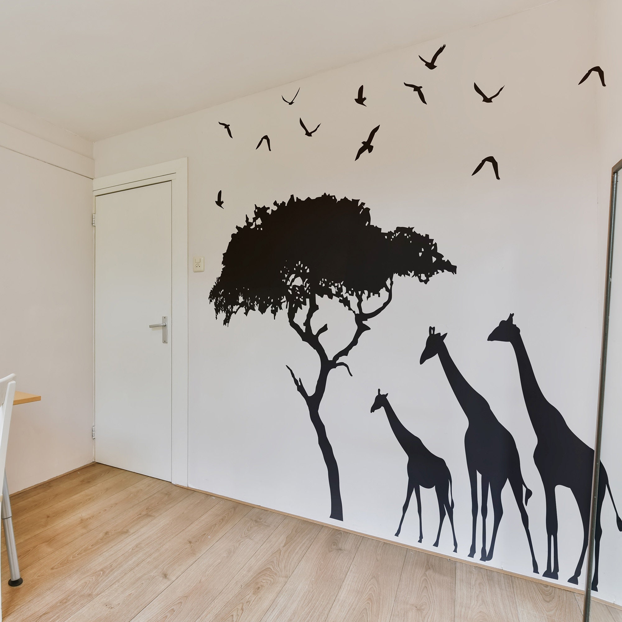 African Safari Theme Wall Decal Sticker. Giraffes, Tree and Birds Wall ...