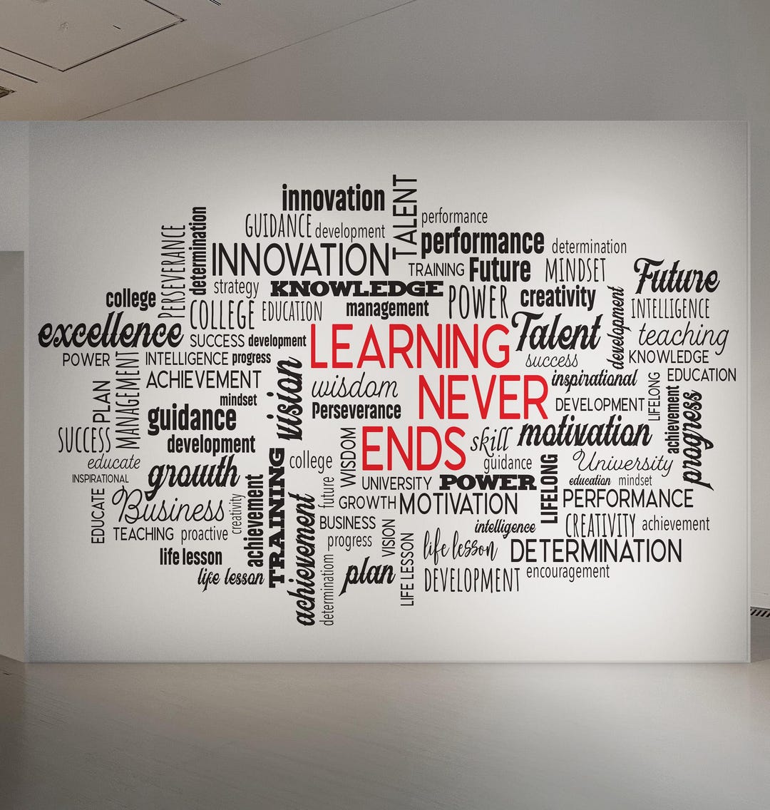Office Wall Quote Wallpaper Mural. Learning Never Ends Motivational ...