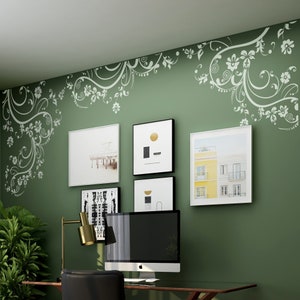 Living Room Wall Art. Swirl Flower Wall Decal Sticker. Bedroom Home Decor Flower Wall Art. Floral Decor Kitchen Wall Art. Bathroom Decor 262
