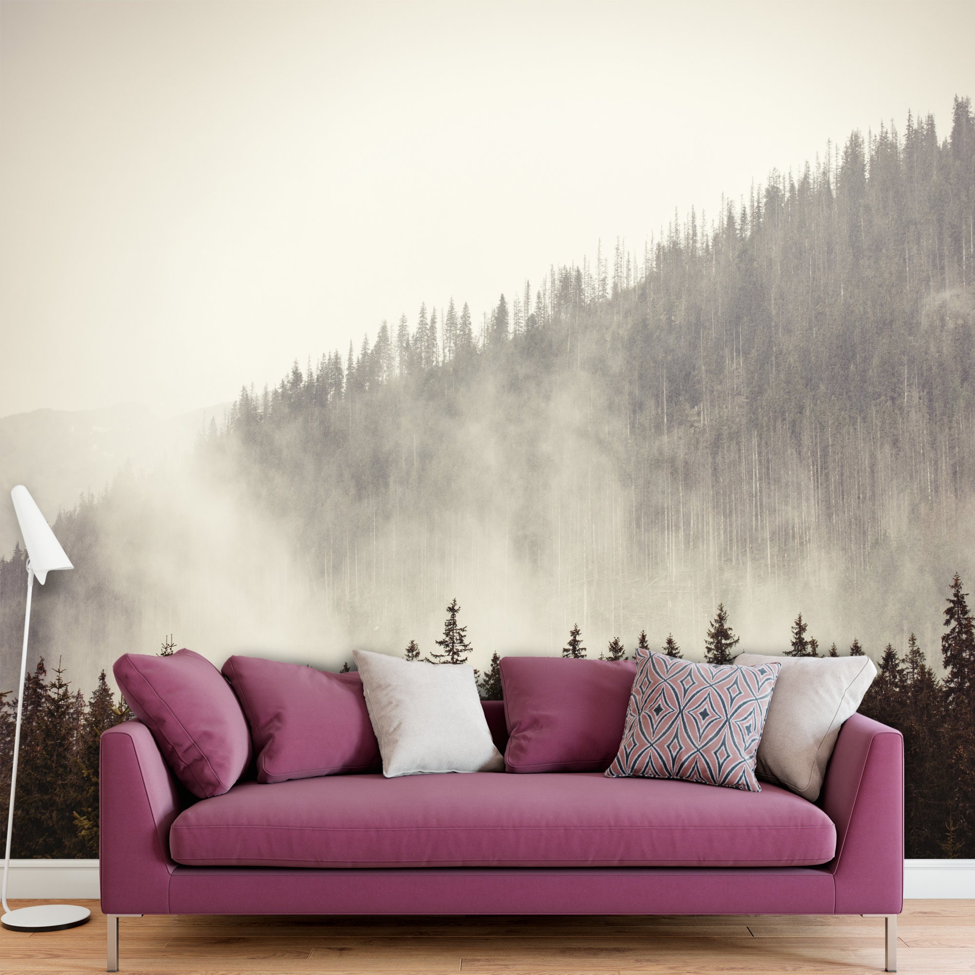 Foggy Misty Forest Mountain Wallpaper. Bedroom Peel and Stick Wallpaper ...