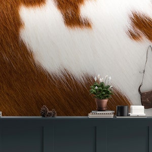 Western Theme Wallpaper. Country-Style Cowhide Wallpaper for Rustic Home Decor. Farmhouse / Country Theme Peel and Stick Wall Mural. #6541