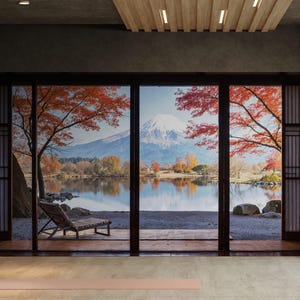 Scenic Lake View with Mount Fuji 3D Wallpaper Mural. Japanese Landscape Decor. Asian Theme Decor. #6988