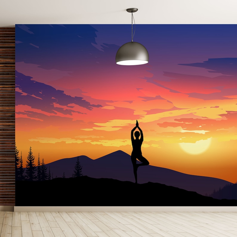Yoga Wall Mural. Meditation Pose on Top of Mountain View. Calm Etsy