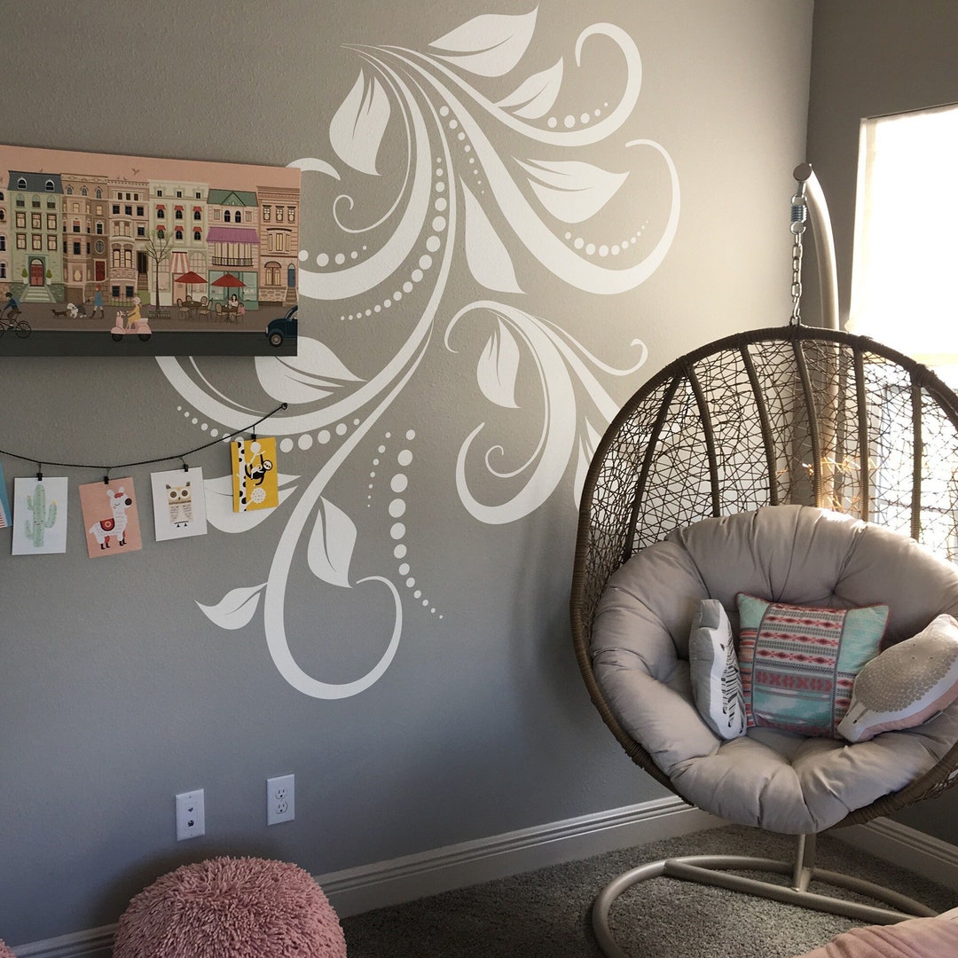 Swirl Flower Floral Vinyl Wall Decal Sticker. Living Room Wall Art 