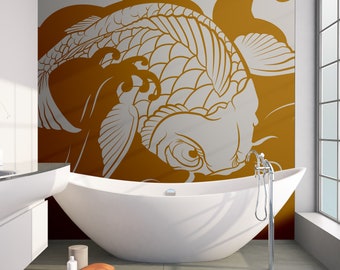 Koi Fish Wall Decal Sticker. Surfing Wall Decor. Ocean / Beach Wall Decal. Bathroom Wall Art. Tropical Wall Art. Koi Fish Art. #OS_MB118