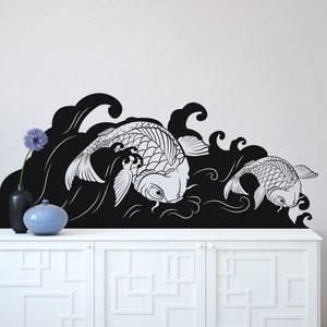 Koi Fish Wall Decal Sticker. Surfing Wall Decor. Ocean / Beach Wall Decal. Bathroom Wall Art. Tropical Wall Art. Koi Fish Art. OS_MB118 image 4