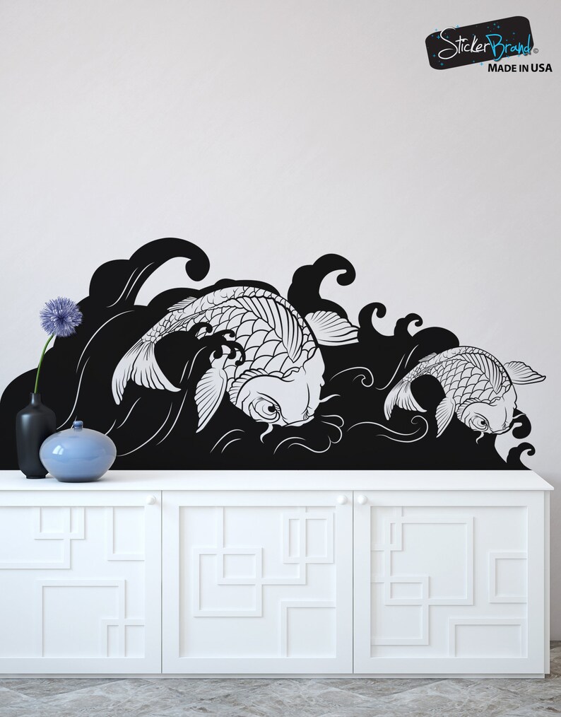 Koi Fish Wall Decal Sticker. Surfing Wall Decor. Ocean / Beach Wall Decal. Bathroom Wall Art. Tropical Wall Art. Koi Fish Art. OS_MB118 image 4