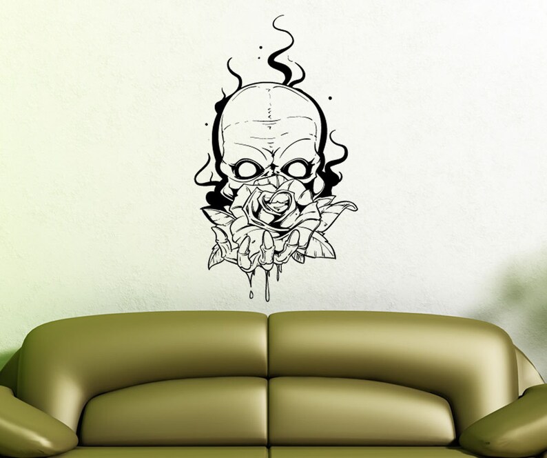 Vinyl Wall Decal Sticker Skull Holding Rose 1468s