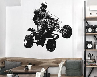 Motorsport Wall Decal. Quad Bike Wall Decal Sticker. ATV Four Wheeler Wall Sticker. Kid's Room Decor. Farmland, Off-Road Adventure. #JH242