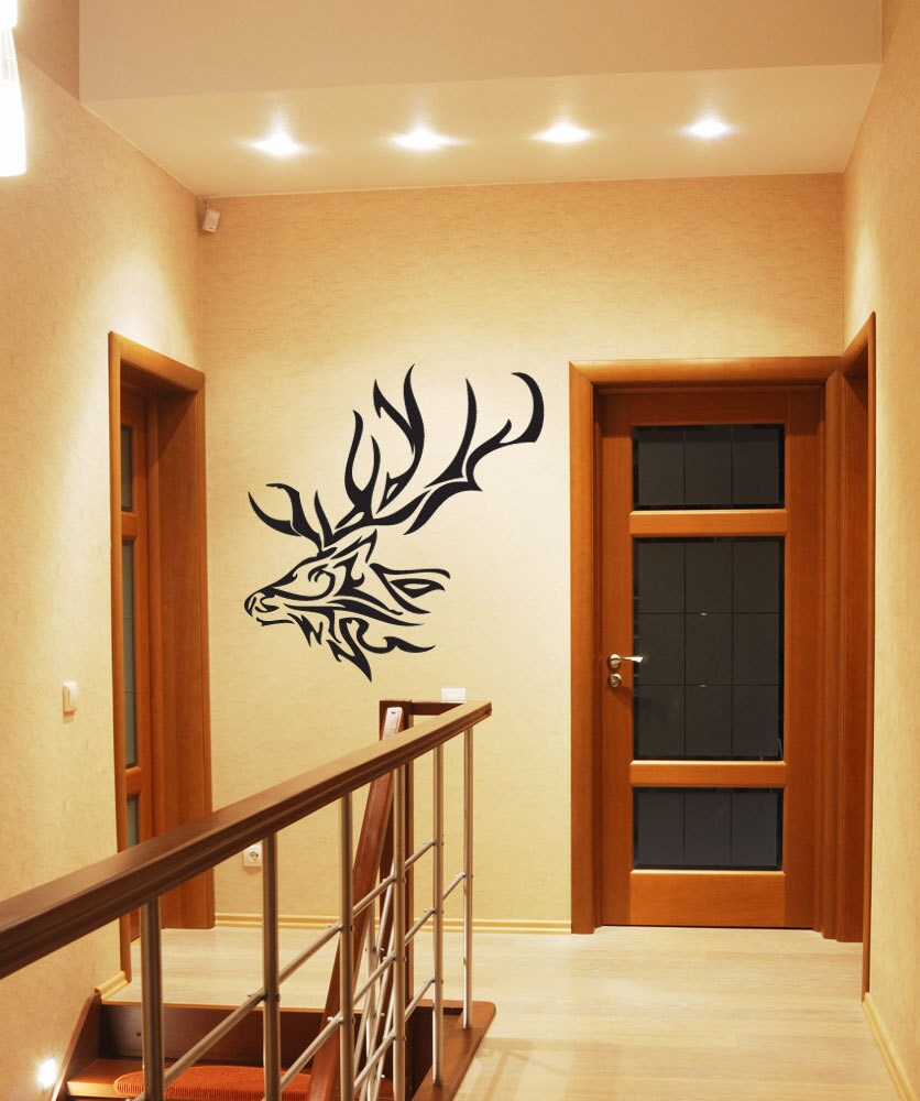 Vinyl Wall Art Decal Sticker Tribal Deer Head Swirl 1322A - Etsy