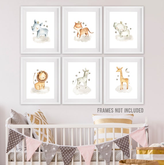Nursery Safari Animal Posters Set Of 6 Prints Baby Shower Etsy