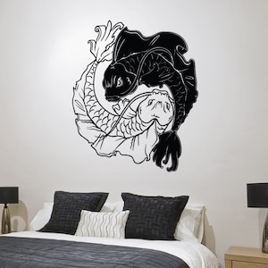 Koi Fish Wall Decal Sticker. Yin Yang Wall Decal Sticker. Japanese Wall Decor. Bathroom Wall Art Decor. #1461