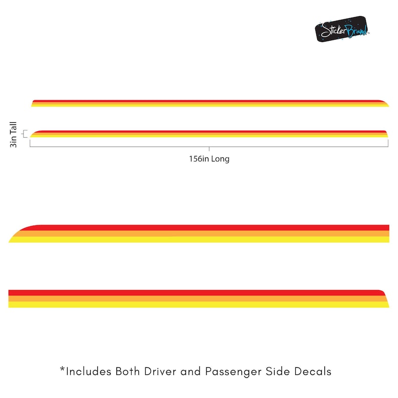 Ford Bronco 3 Color Bar Stripes Decal Sticker. 3M Premium Gloss Vinyl. Red, Orange, Yellow Racing Side Stripes. Retro Ivan Stewart Stripes. #6953