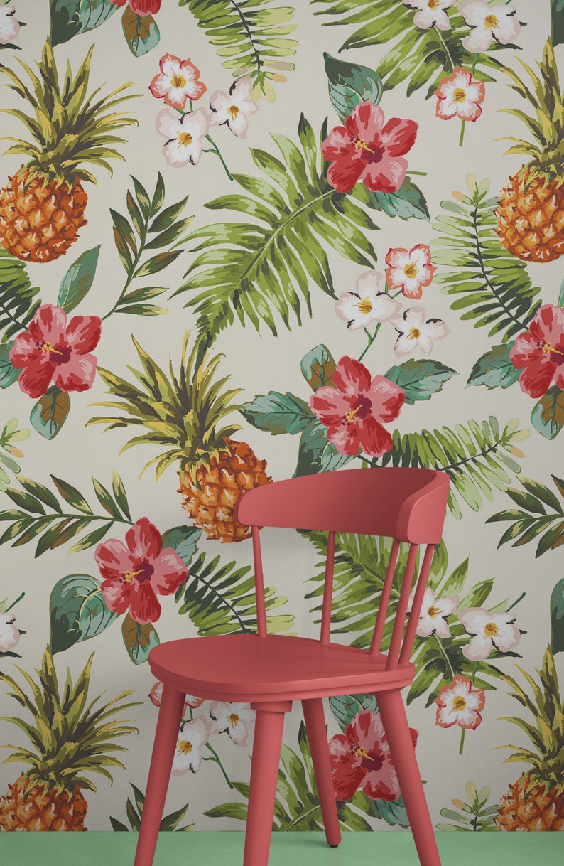 Pineapple Wallpaper Tropical Theme Wall Mural. Hawaiian Peel and Stick ...