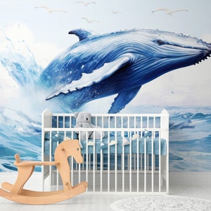 Humpback Whale Wallpaper Peel and Stick Wallpaper Removable Wallpaper Home Decor Wall Art Wall Decor Room Decor. Nursery Wall Art. #6651