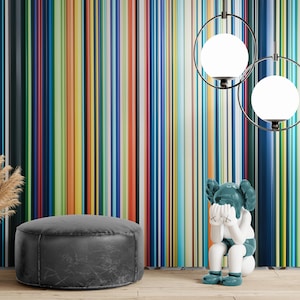 Papier peint à rayures colorées, décoration murale amovible. Lignes verticales aux couleurs vives de l'arc-en-ciel. Décoration de chambre à thème avec papier peint pour enfant. #6597